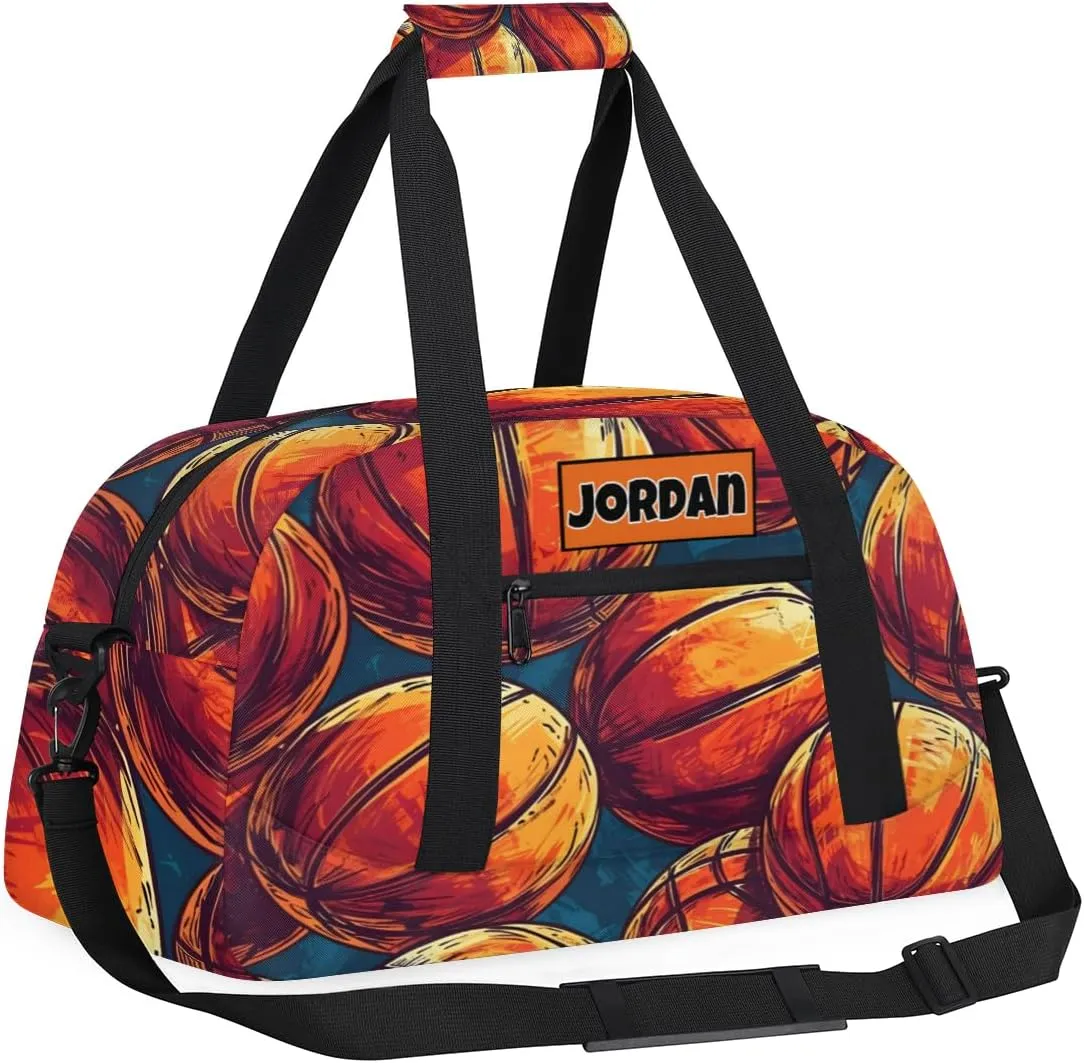 Custom Sports Ball Bag for Boys, Personalized Sports Gym Duffle Bag Name Ranked Gym Cheer Playing Soccer Swimming Training Bag Travel Duffel with Name, Painted Basketball