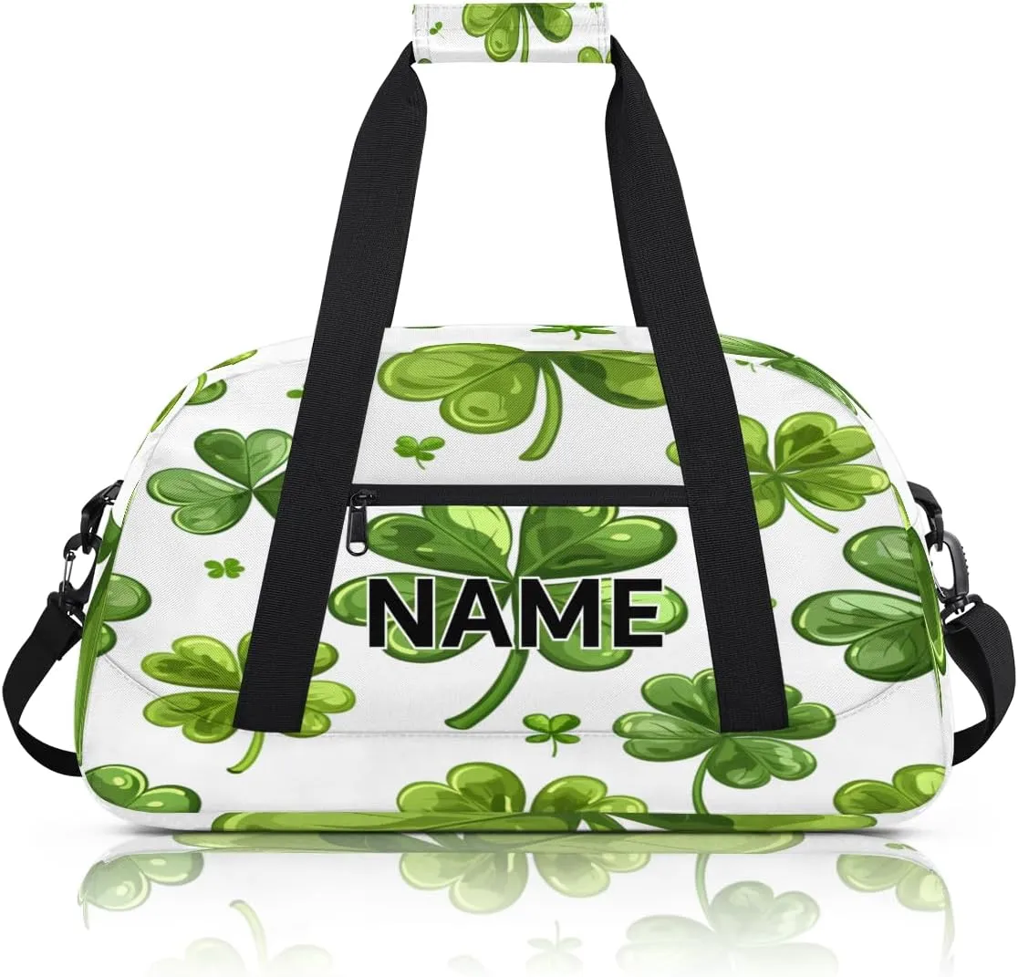 Custom St. Patrick's Day Small Gym Bag 18 inch for Women Men Personalized Green Shamrock Carry On Overnight Weekender Bag for Travel Work Dance Sport