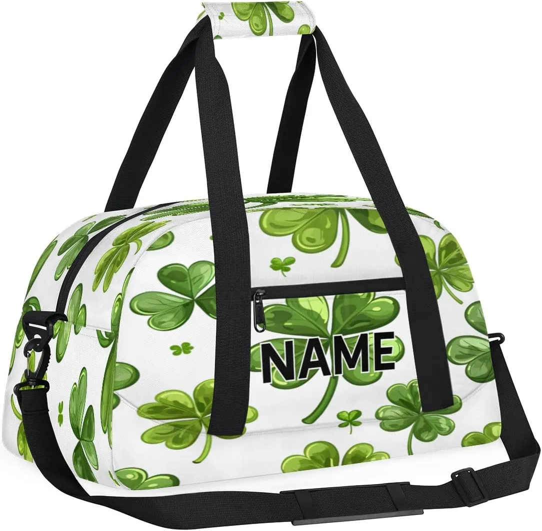 Custom St. Patrick's Day Small Gym Bag 18 inch for Women Men Personalized Green Shamrock Carry On Overnight Weekender Bag for Travel Work Dance Sport