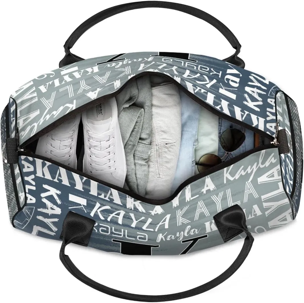 Custom Travel Bag, Personalized Duffle Bag with Initials Name, Sports Dance Gym Tote Bags Weekender Overnight Bag for Women Men, Grey Black