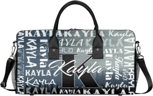 Custom Travel Bag, Personalized Duffle Bag with Initials Name, Sports Dance Gym Tote Bags Weekender Overnight Bag for Women Men, Grey Black