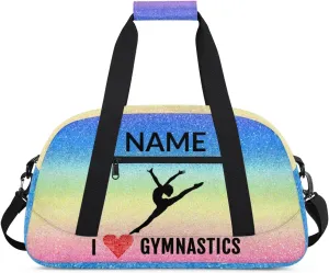 Custom Travel Duffle Bag, Gymnastics Duffel Bag Weekender Overnight Bag, Large Capacity Carry On Tote for Gym, Travel, Work, and Sports, Blue Pink
