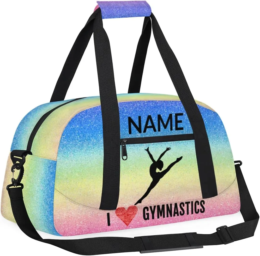 Custom Travel Duffle Bag, Gymnastics Duffel Bag Weekender Overnight Bag, Large Capacity Carry On Tote for Gym, Travel, Work, and Sports, Blue Pink