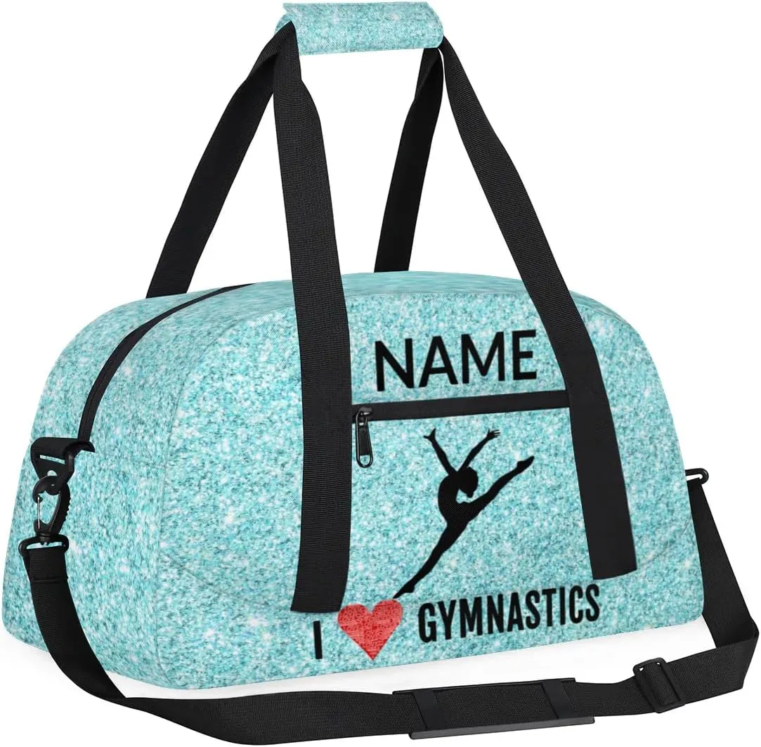 Custom Travel Duffle Bag, Gymnastics Duffel Bag Weekender Overnight Bag, Large Capacity Carry On Tote for Gym, Travel, Work, and Sports, Blue Shiny