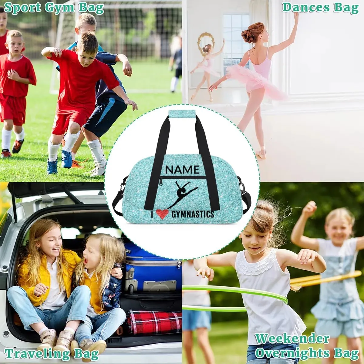 Custom Travel Duffle Bag, Gymnastics Duffel Bag Weekender Overnight Bag, Large Capacity Carry On Tote for Gym, Travel, Work, and Sports, Blue Shiny