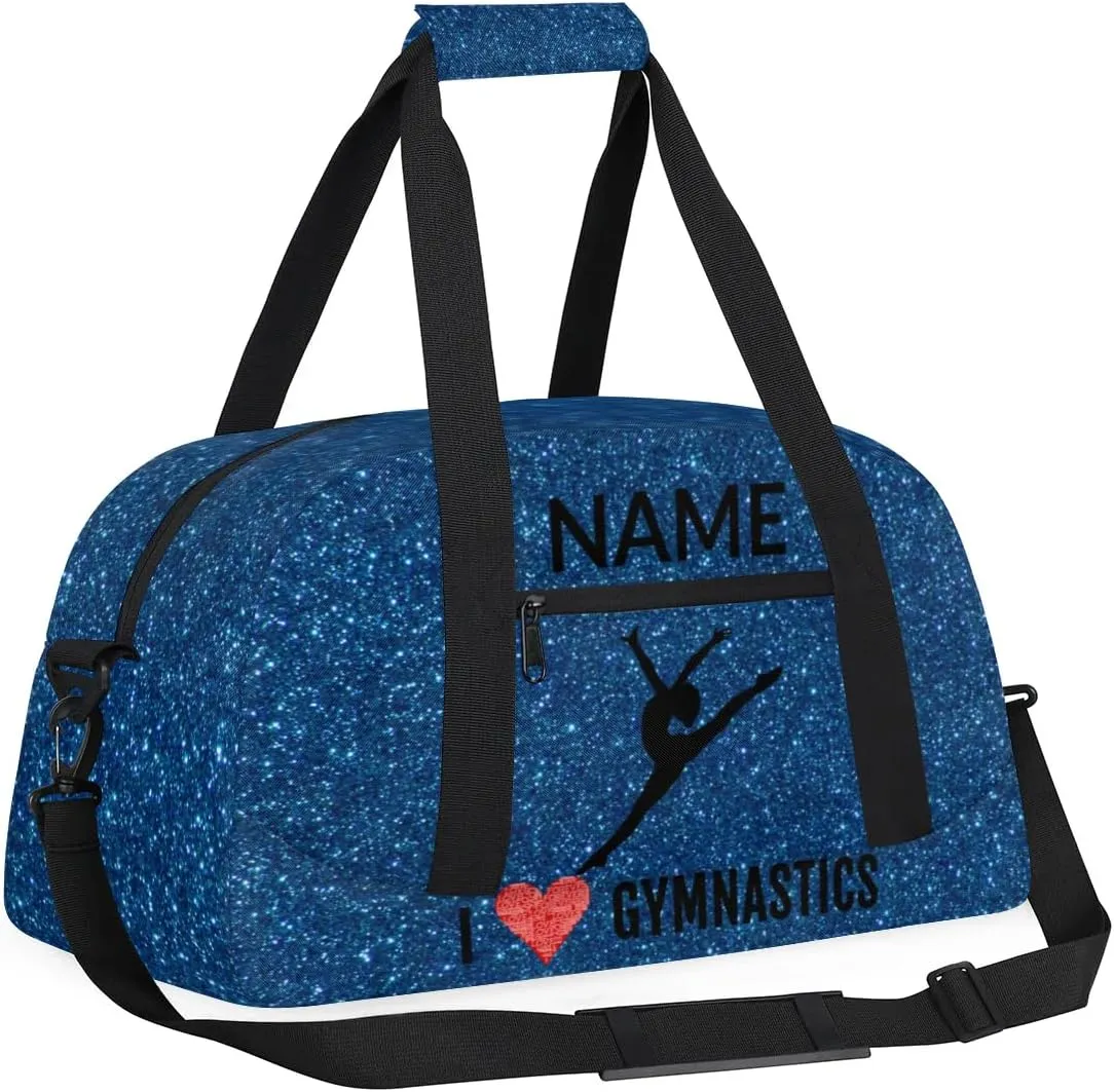 Custom Travel Duffle Bag, Gymnastics Duffel Bag Weekender Overnight Bag, Large Capacity Carry On Tote for Gym, Travel, Work, and Sports, Dark Blue Shiny
