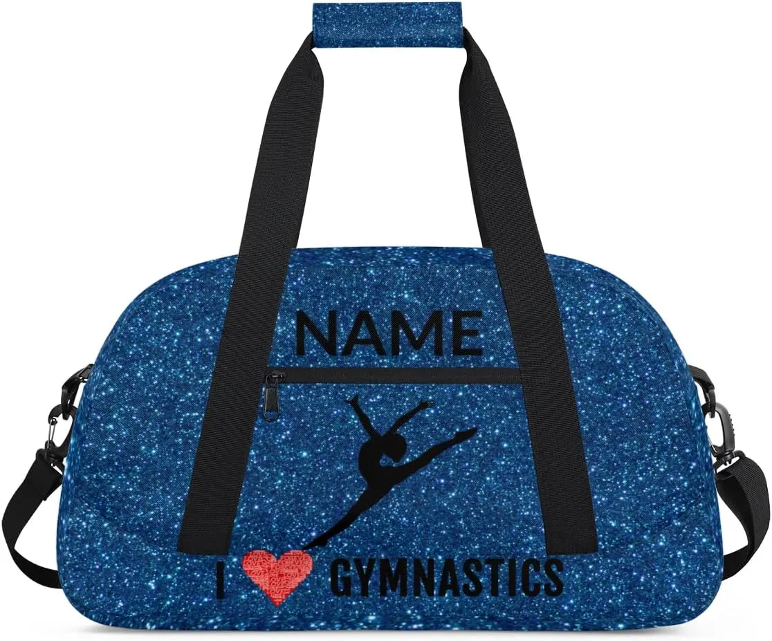 Custom Travel Duffle Bag, Gymnastics Duffel Bag Weekender Overnight Bag, Large Capacity Carry On Tote for Gym, Travel, Work, and Sports, Dark Blue Shiny