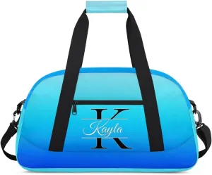 Custom Travel Duffle Bag, Initial Duffel Bag Weekender Overnight Bag, Large Capacity Carry On Tote for Gym, Travel, Work, and Sports, Blue Gradient