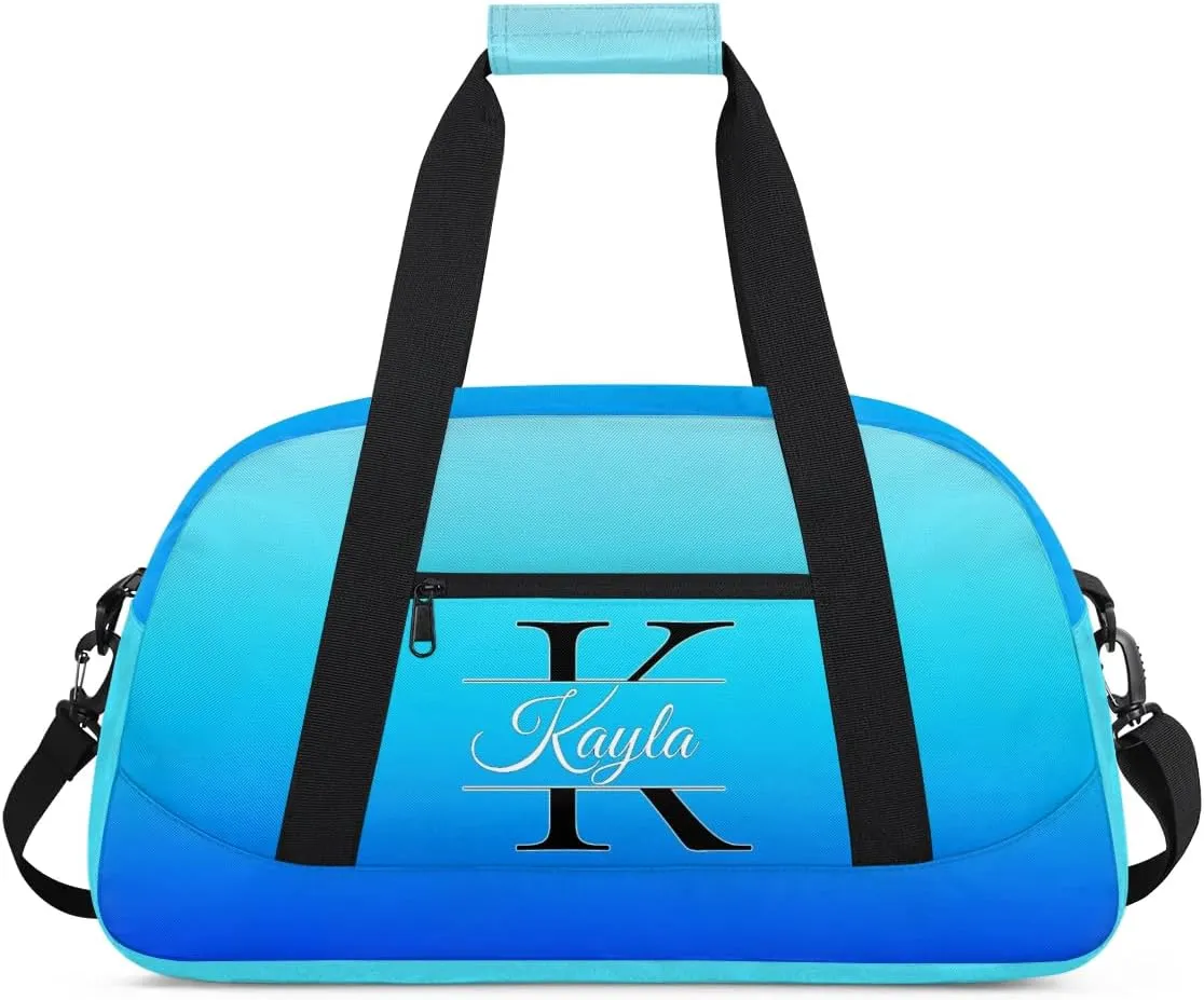 Custom Travel Duffle Bag, Initial Duffel Bag Weekender Overnight Bag, Large Capacity Carry On Tote for Gym, Travel, Work, and Sports, Blue Gradient