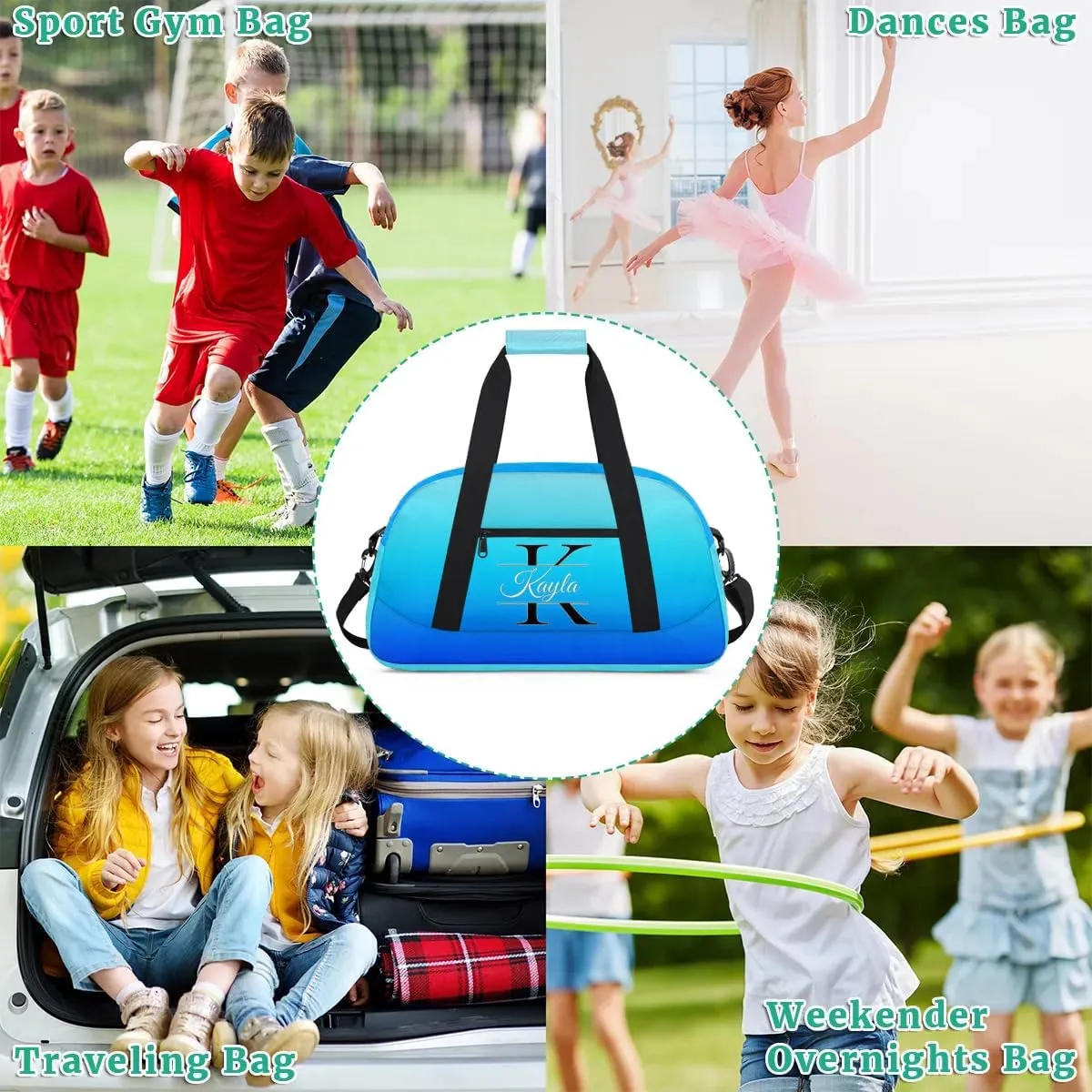 Custom Travel Duffle Bag, Initial Duffel Bag Weekender Overnight Bag, Large Capacity Carry On Tote for Gym, Travel, Work, and Sports, Blue Gradient