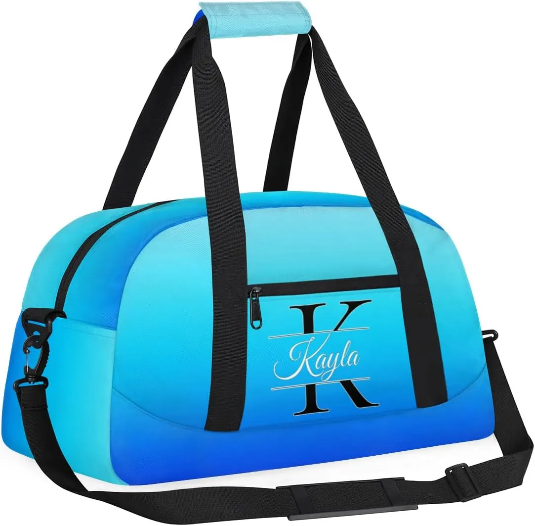 Custom Travel Duffle Bag, Initial Duffel Bag Weekender Overnight Bag, Large Capacity Carry On Tote for Gym, Travel, Work, and Sports, Blue Gradient