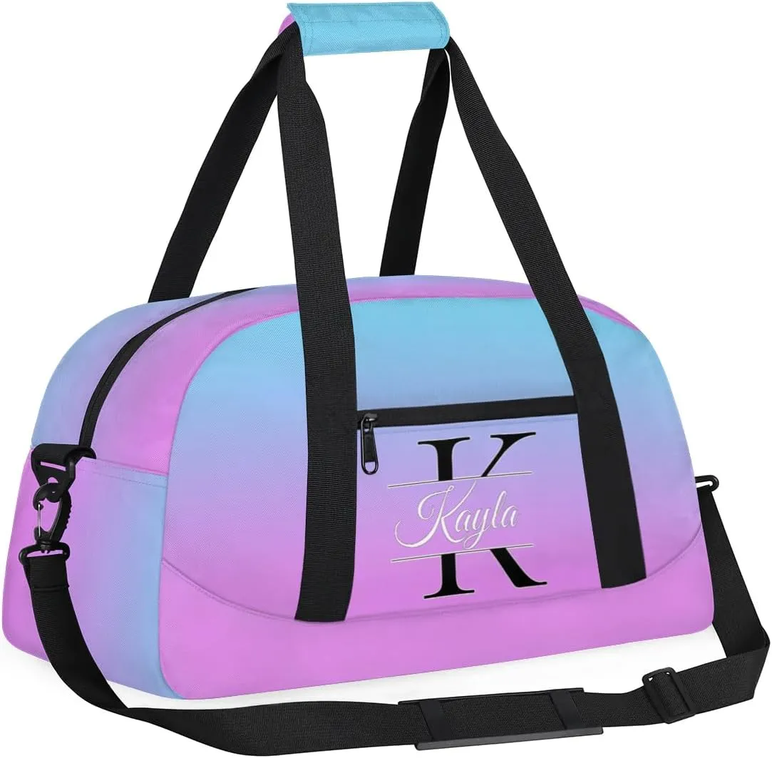 Custom Travel Duffle Bag, Initial Duffel Bag Weekender Overnight Bag, Large Capacity Carry On Tote for Gym, Travel, Work, and Sports, Blue Pink