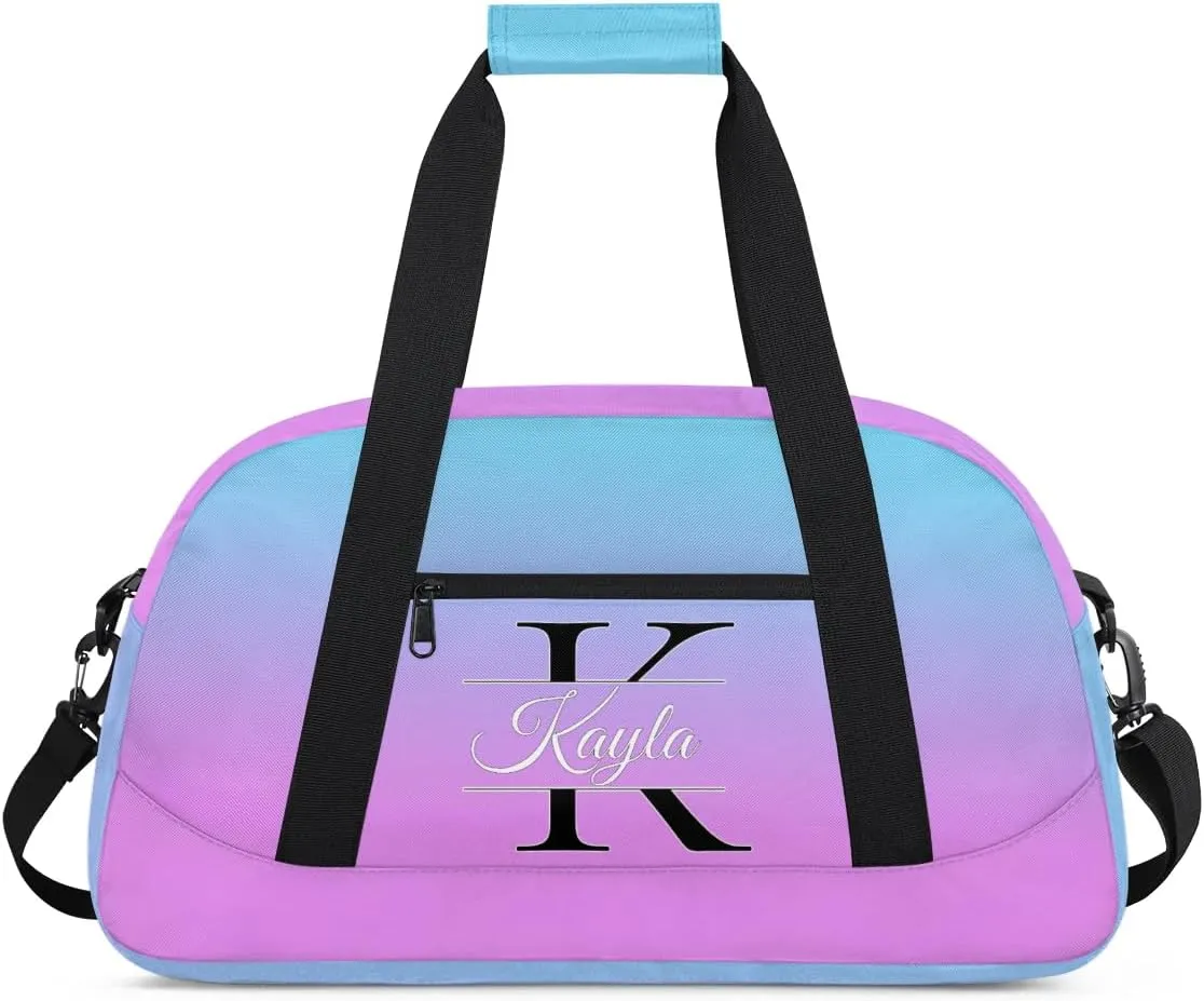 Custom Travel Duffle Bag, Initial Duffel Bag Weekender Overnight Bag, Large Capacity Carry On Tote for Gym, Travel, Work, and Sports, Blue Pink
