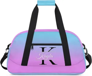 Custom Travel Duffle Bag, Initial Duffel Bag Weekender Overnight Bag, Large Capacity Carry On Tote for Gym, Travel, Work, and Sports, Blue Pink