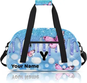 Custom Travel Gym Duffel Bag for Women Men Personalized Weekender Bag Carry On Tote Overnight Bag for Dance Sport Light Blue