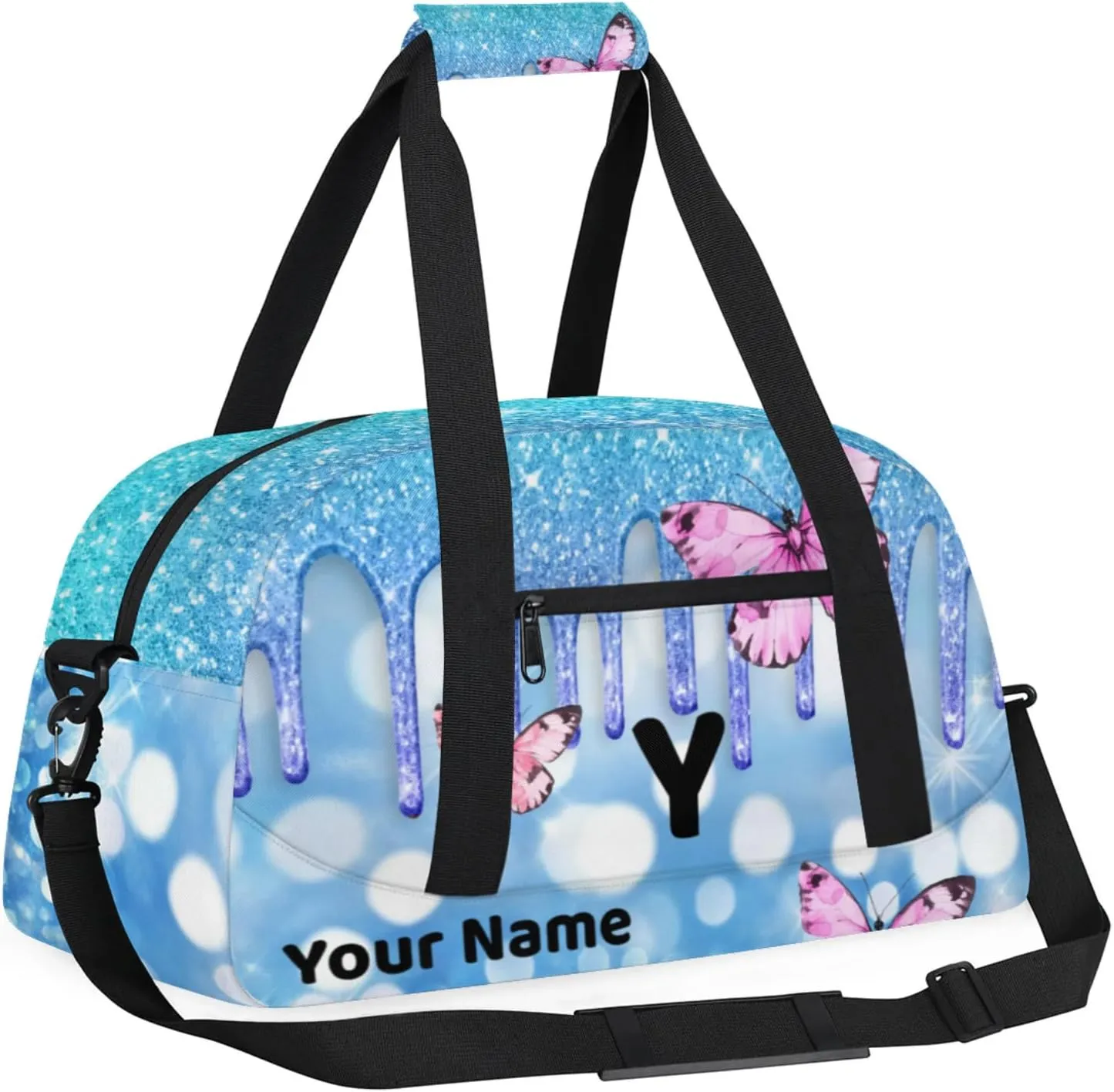 Custom Travel Gym Duffel Bag for Women Men Personalized Weekender Bag Carry On Tote Overnight Bag for Dance Sport Light Blue