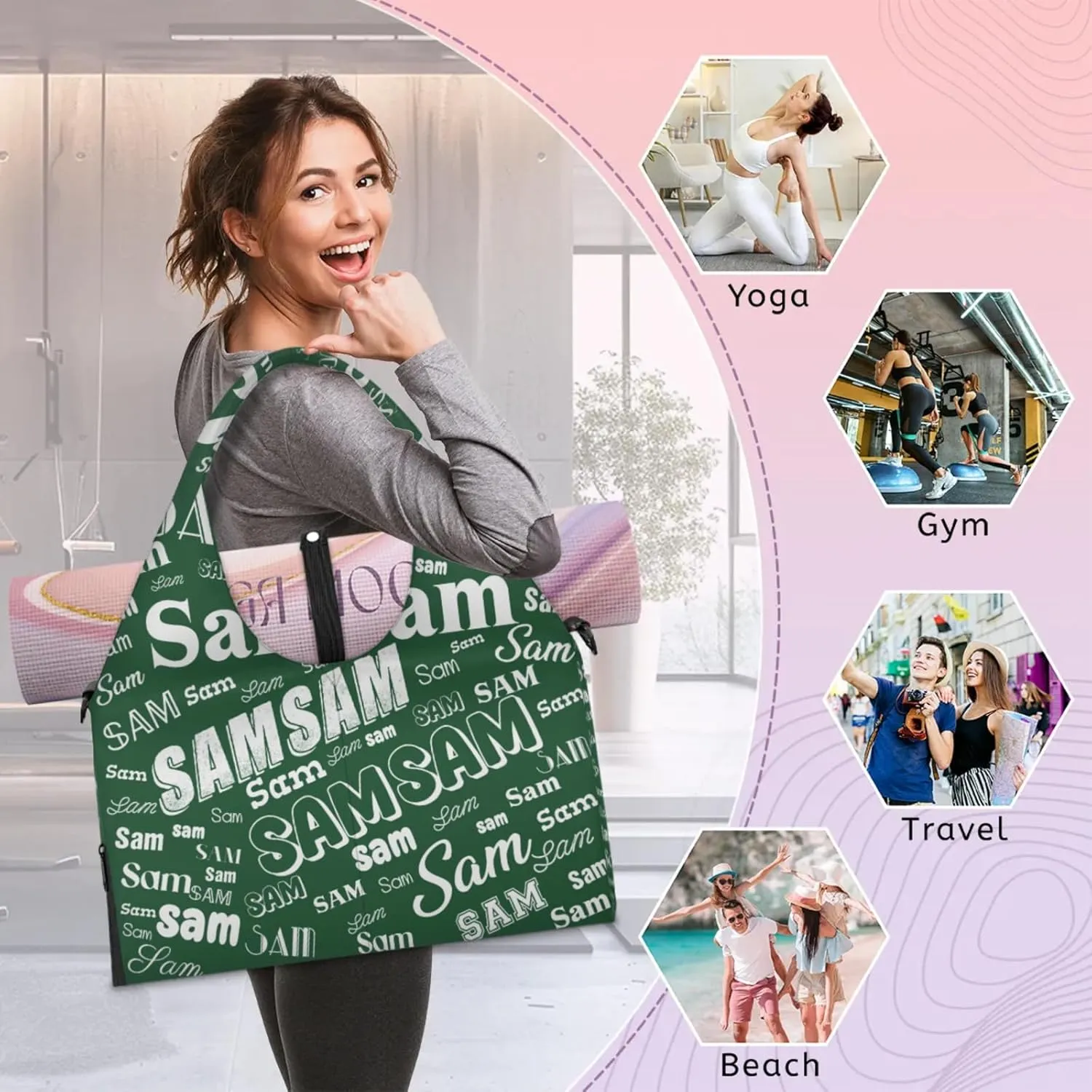 Custom Yoga Mat Bag for Women Personalized Name Dance Duffle Weekender Overnight Bag