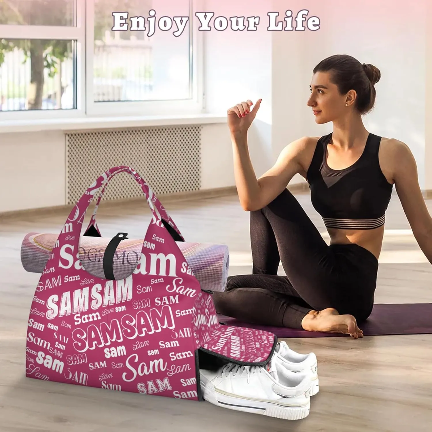 Custom Yoga Mat Bag for Women Personalized Name Dance Duffle Weekender Overnight Bag