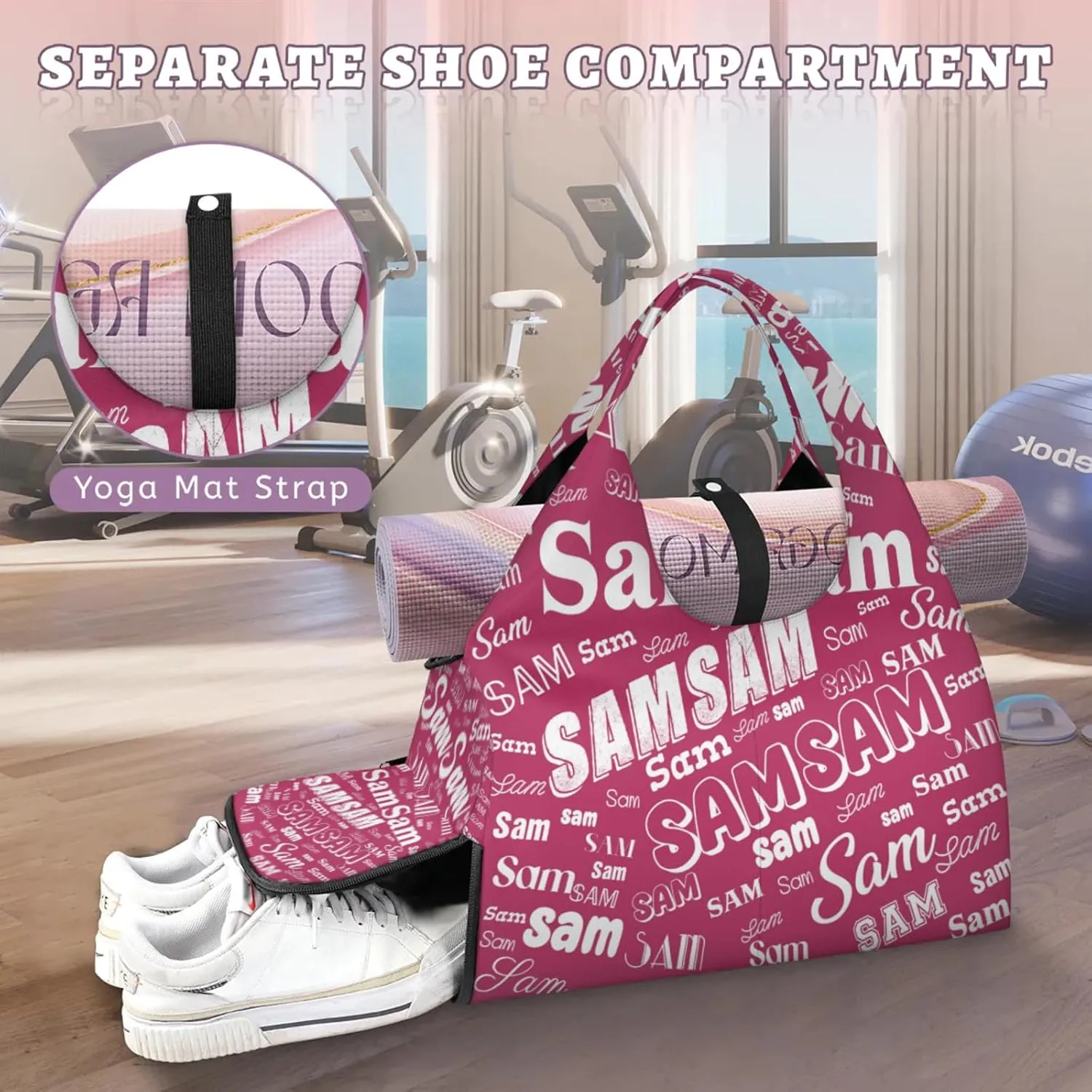 Custom Yoga Mat Bag for Women Personalized Name Dance Duffle Weekender Overnight Bag