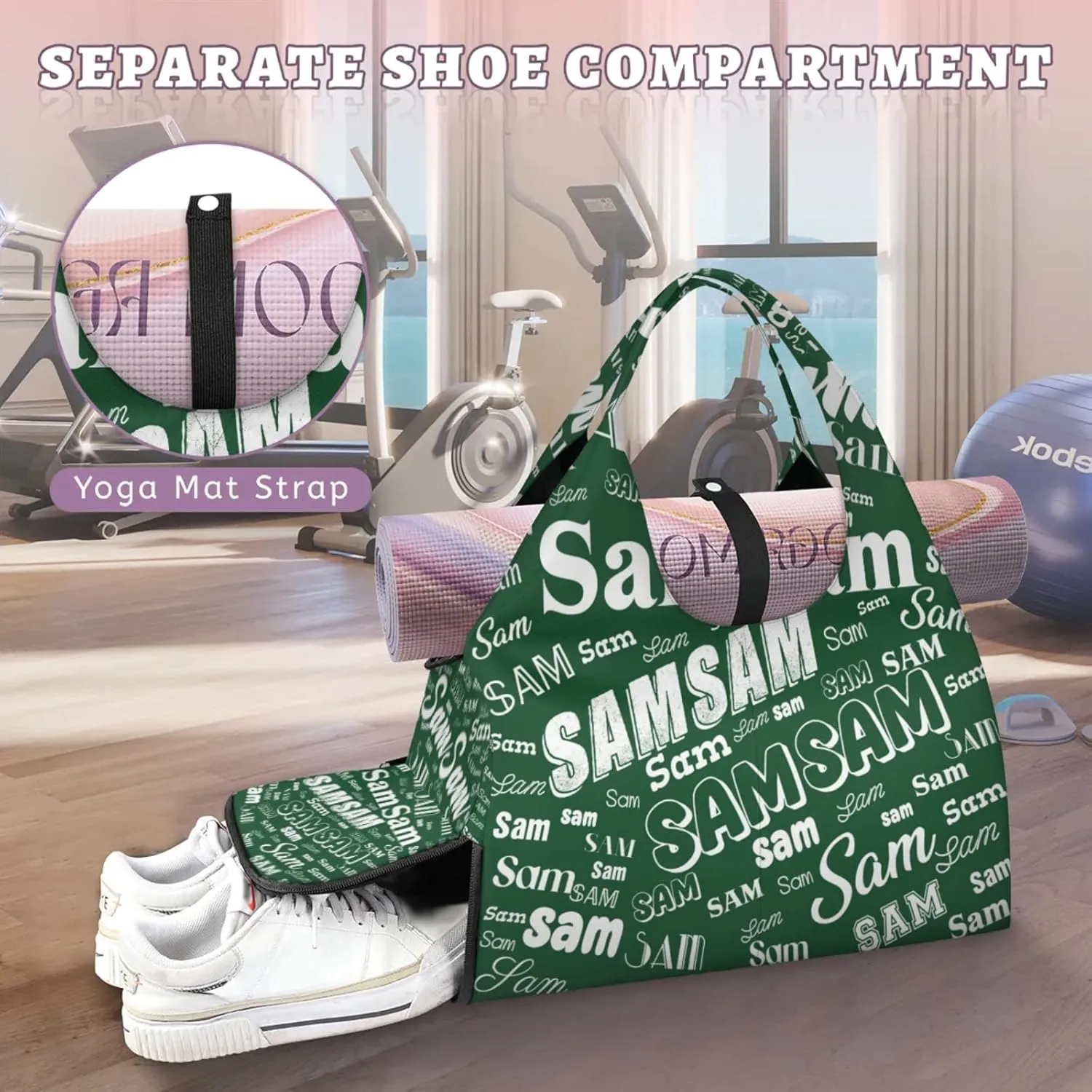 Custom Yoga Mat Bag for Women Personalized Name Dance Duffle Weekender Overnight Bag