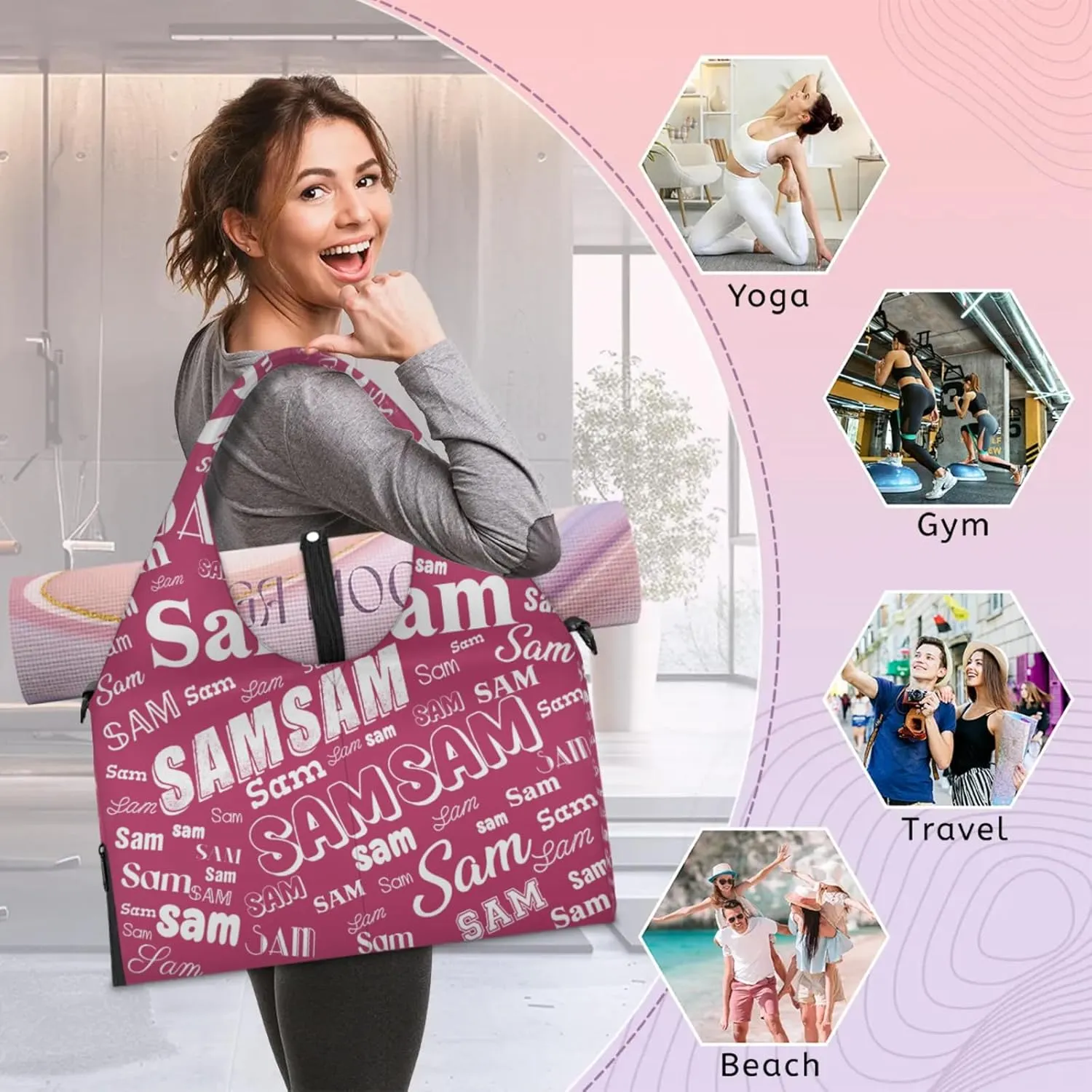 Custom Yoga Mat Bag for Women Personalized Name Dance Duffle Weekender Overnight Bag