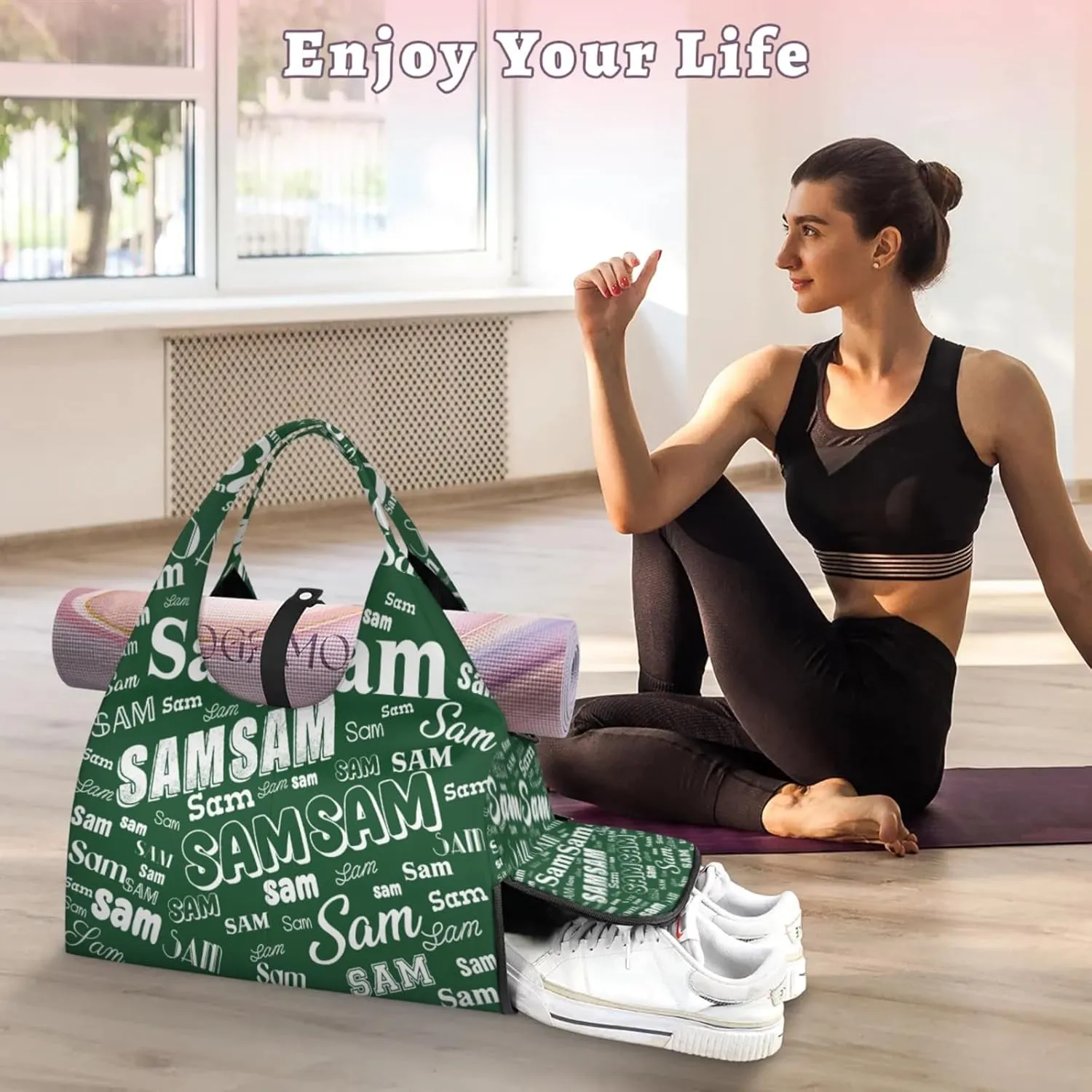 Custom Yoga Mat Bag for Women Personalized Name Dance Duffle Weekender Overnight Bag