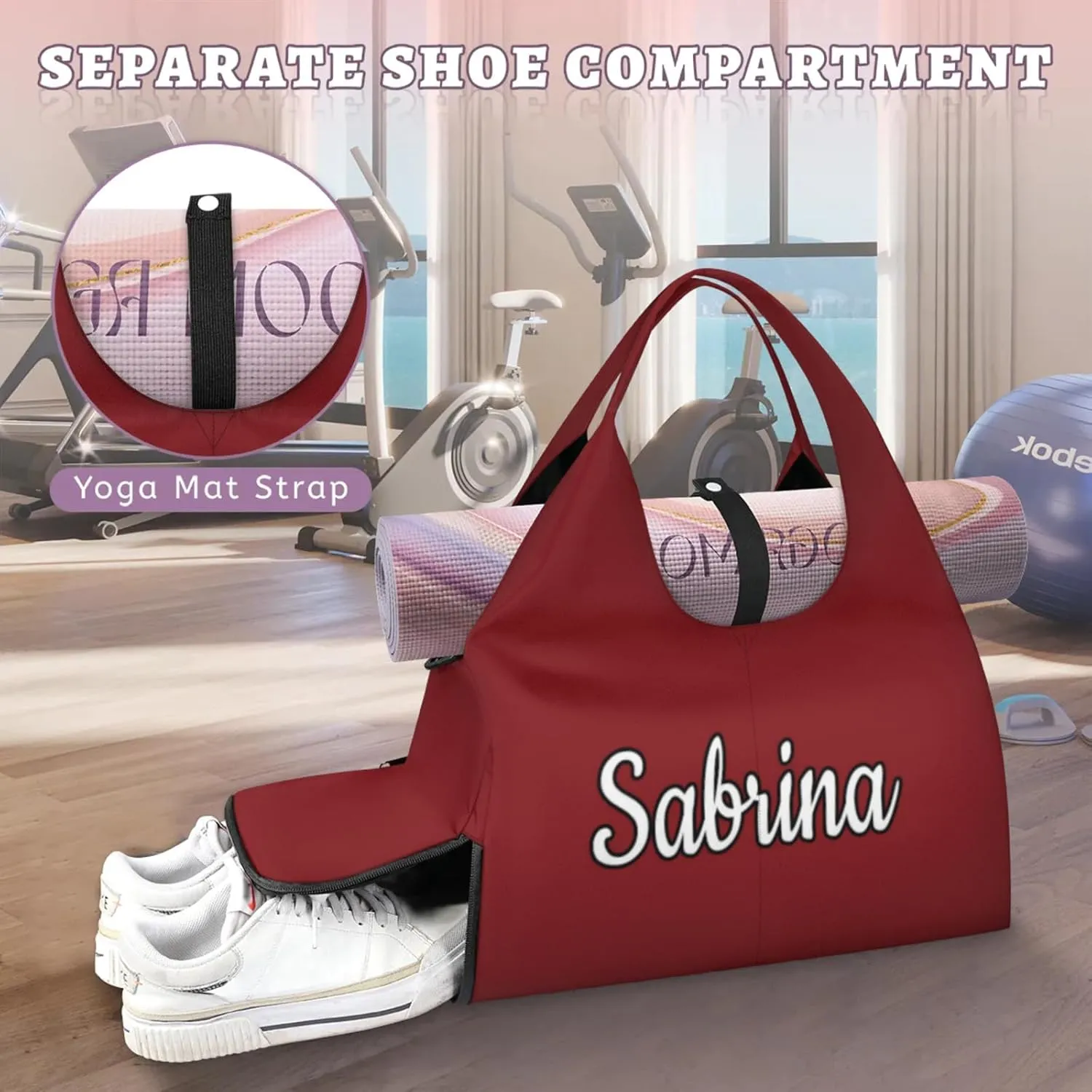 Custom Yoga Mat Gym Bag Tote Bag for Women Travel Workout Personalized Name Pilates Duffle Bag