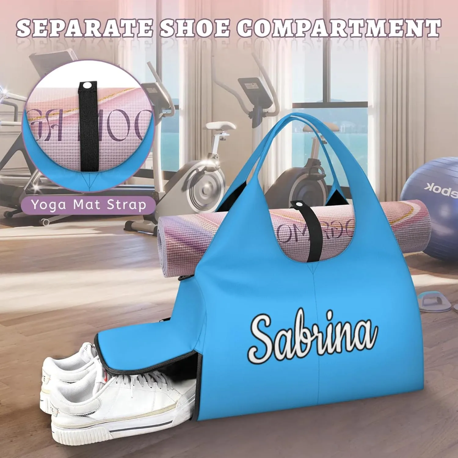Custom Yoga Mat Gym Bag Tote Bag for Women Travel Workout Personalized Name Pilates Duffle Bag
