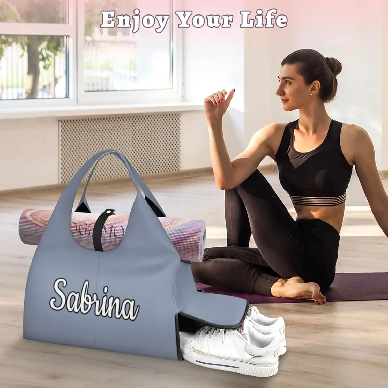Custom Yoga Mat Gym Bag Tote Bag for Women Travel Workout Personalized Name Pilates Duffle Bag