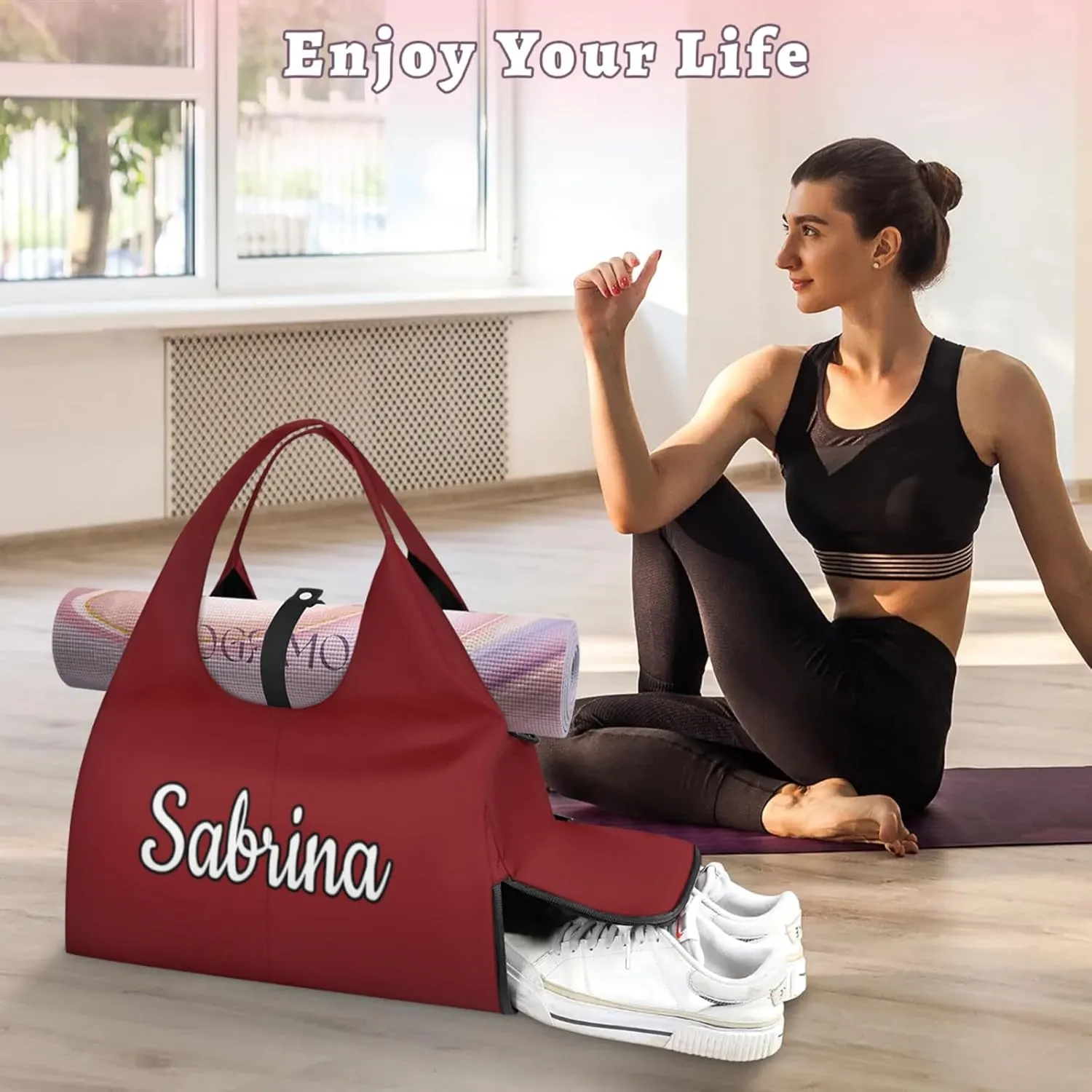Custom Yoga Mat Gym Bag Tote Bag for Women Travel Workout Personalized Name Pilates Duffle Bag