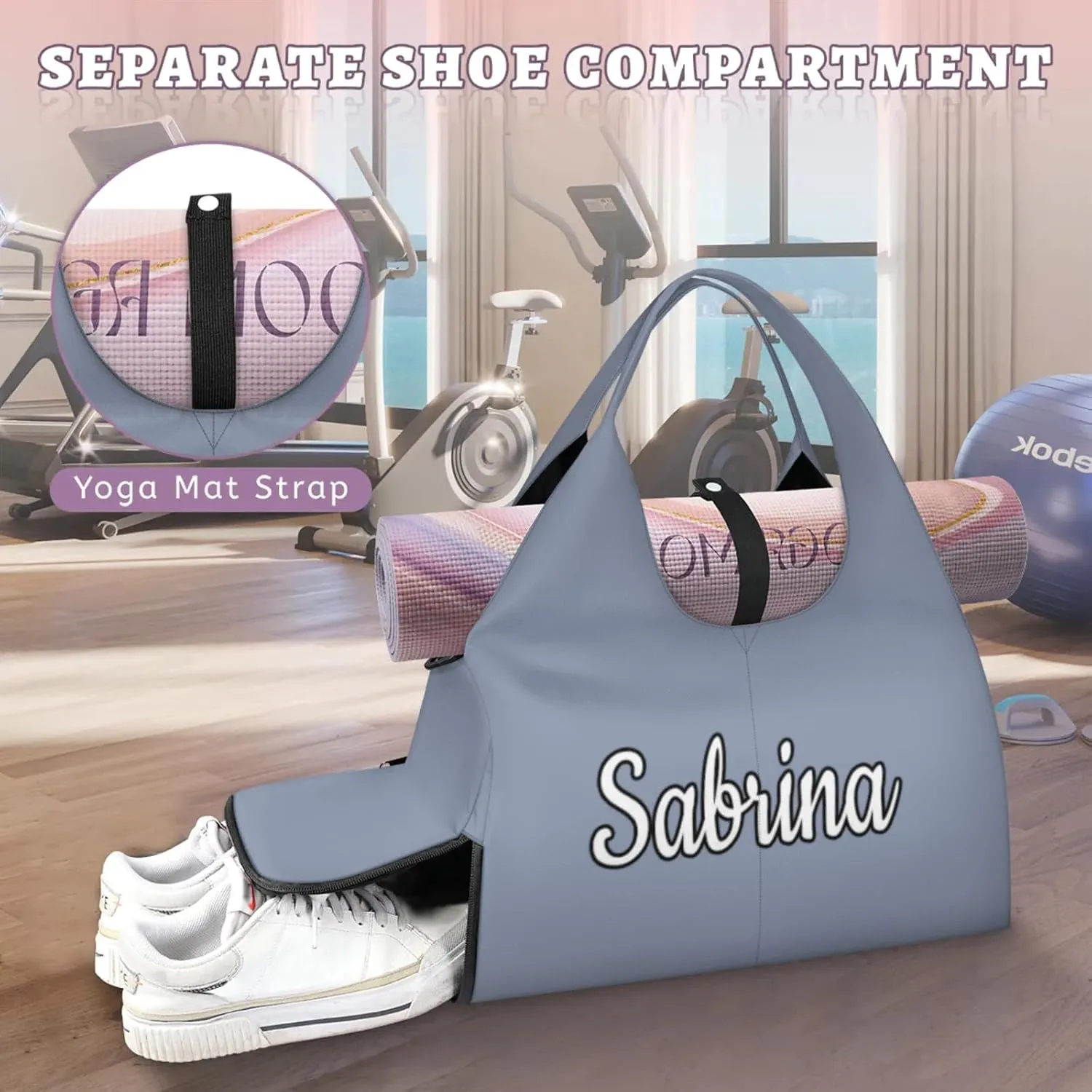 Custom Yoga Mat Gym Bag Tote Bag for Women Travel Workout Personalized Name Pilates Duffle Bag