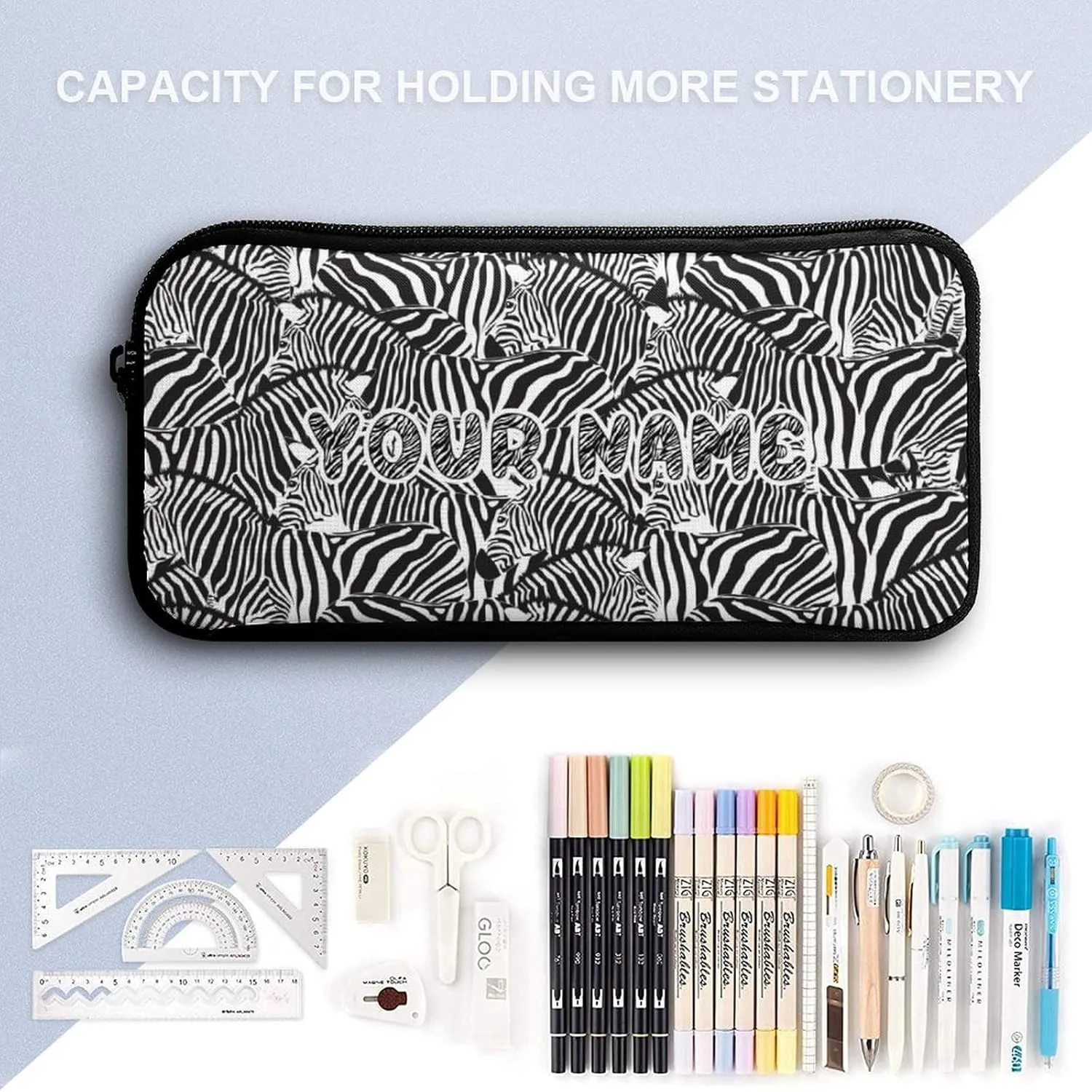 Custom Zebra Backpack with Lunch Box & Pencil Case, 16 Inch Cute Zebras Themed Bookbag, Adjustable Lightweight Large Capacity, Colorful Daily Casual Backpacks Set with Lunch Bag