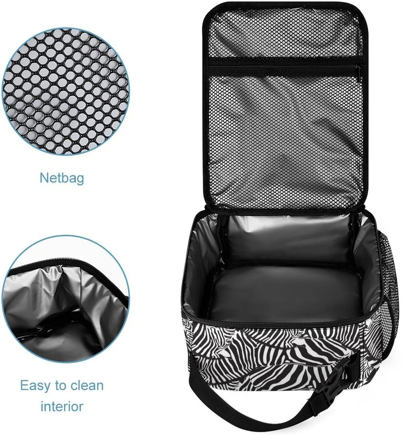 Custom Zebra Backpack with Lunch Box & Pencil Case, 16 Inch Cute Zebras Themed Bookbag, Adjustable Lightweight Large Capacity, Colorful Daily Casual Backpacks Set with Lunch Bag