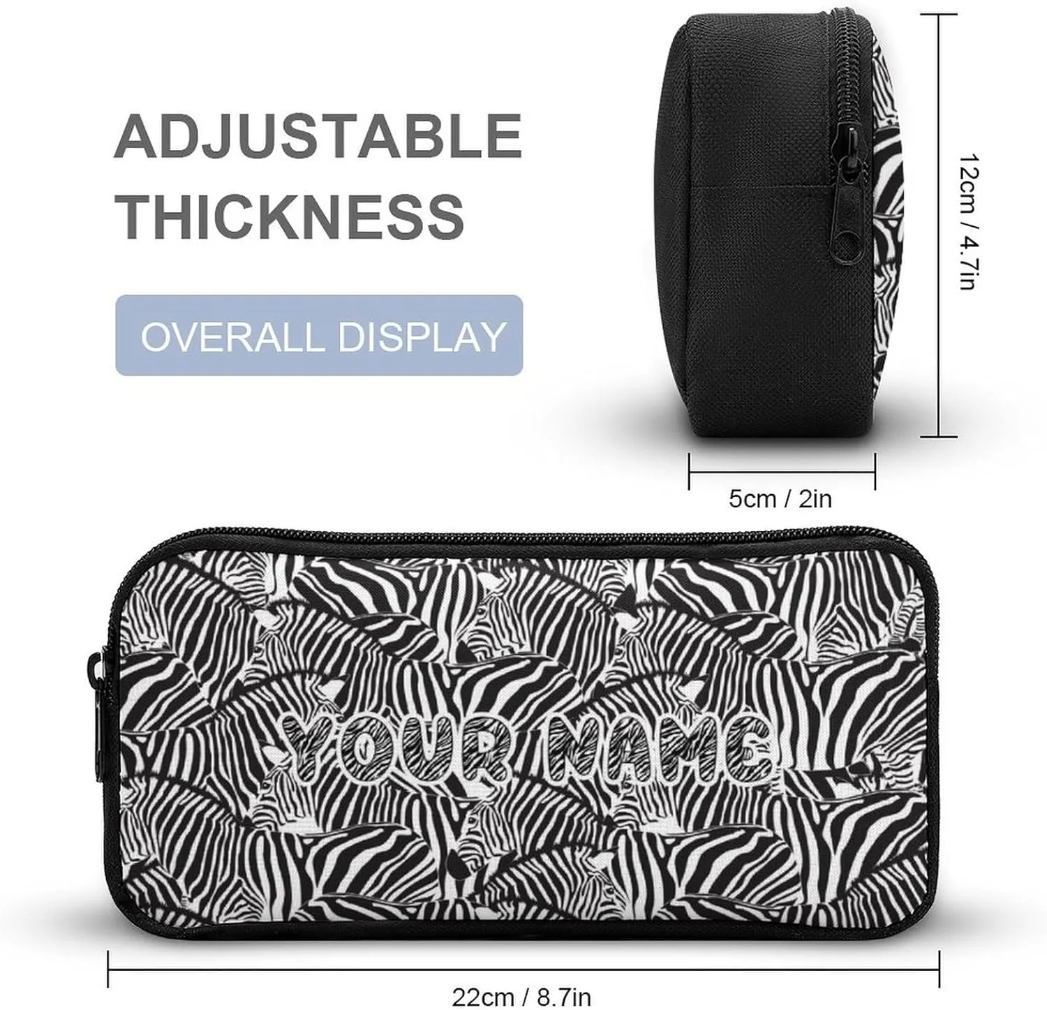 Custom Zebra Backpack with Lunch Box & Pencil Case, 16 Inch Cute Zebras Themed Bookbag, Adjustable Lightweight Large Capacity, Colorful Daily Casual Backpacks Set with Lunch Bag