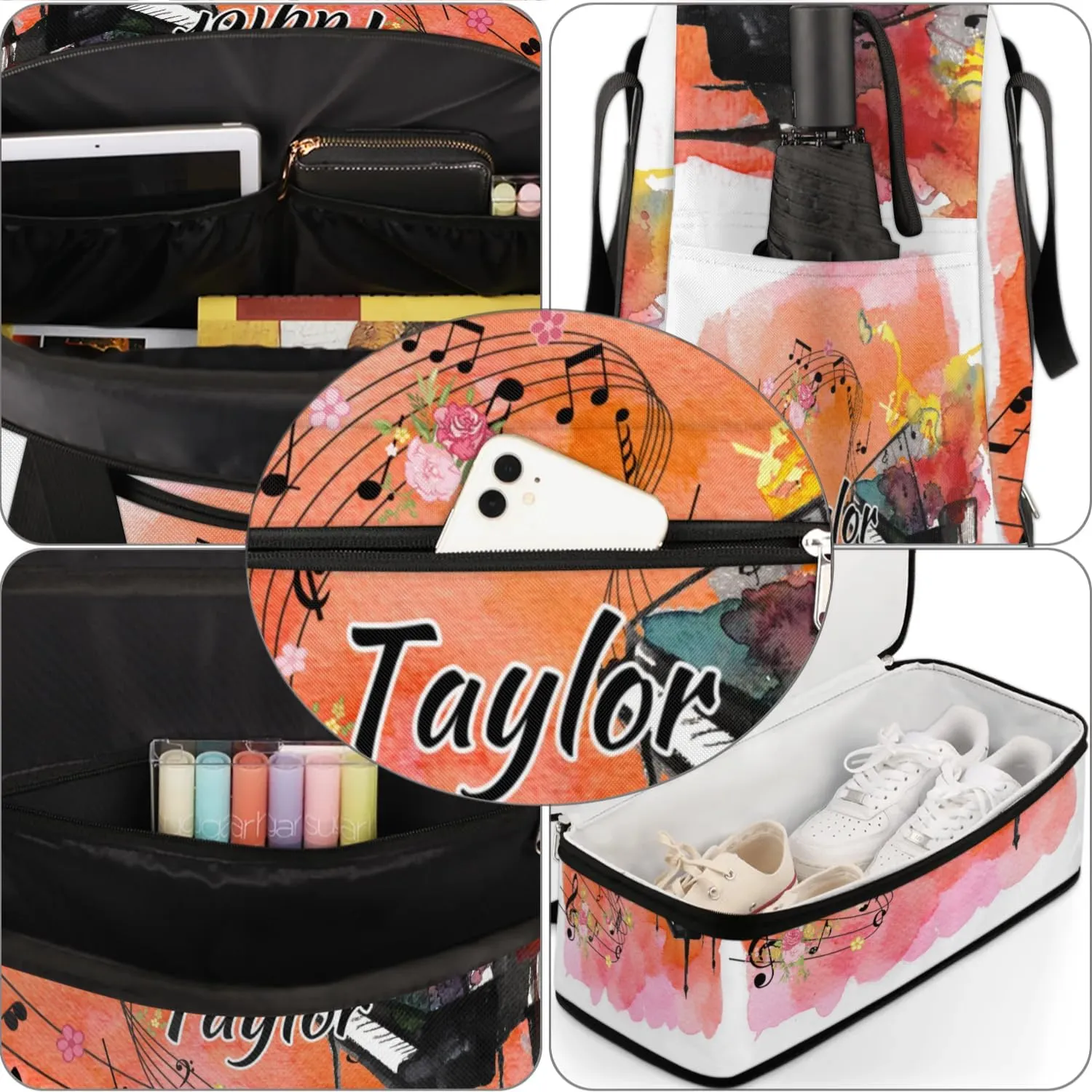 Customized Gym Bag for Women, Personalized Music Travel Duffel Bag with Name, Piano Weekender Overnight Bag with Shoes Compartment for Men Travel Yoga