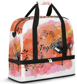 Customized Gym Bag for Women, Personalized Music Travel Duffel Bag with Name, Piano Weekender Overnight Bag with Shoes Compartment for Men Travel Yoga