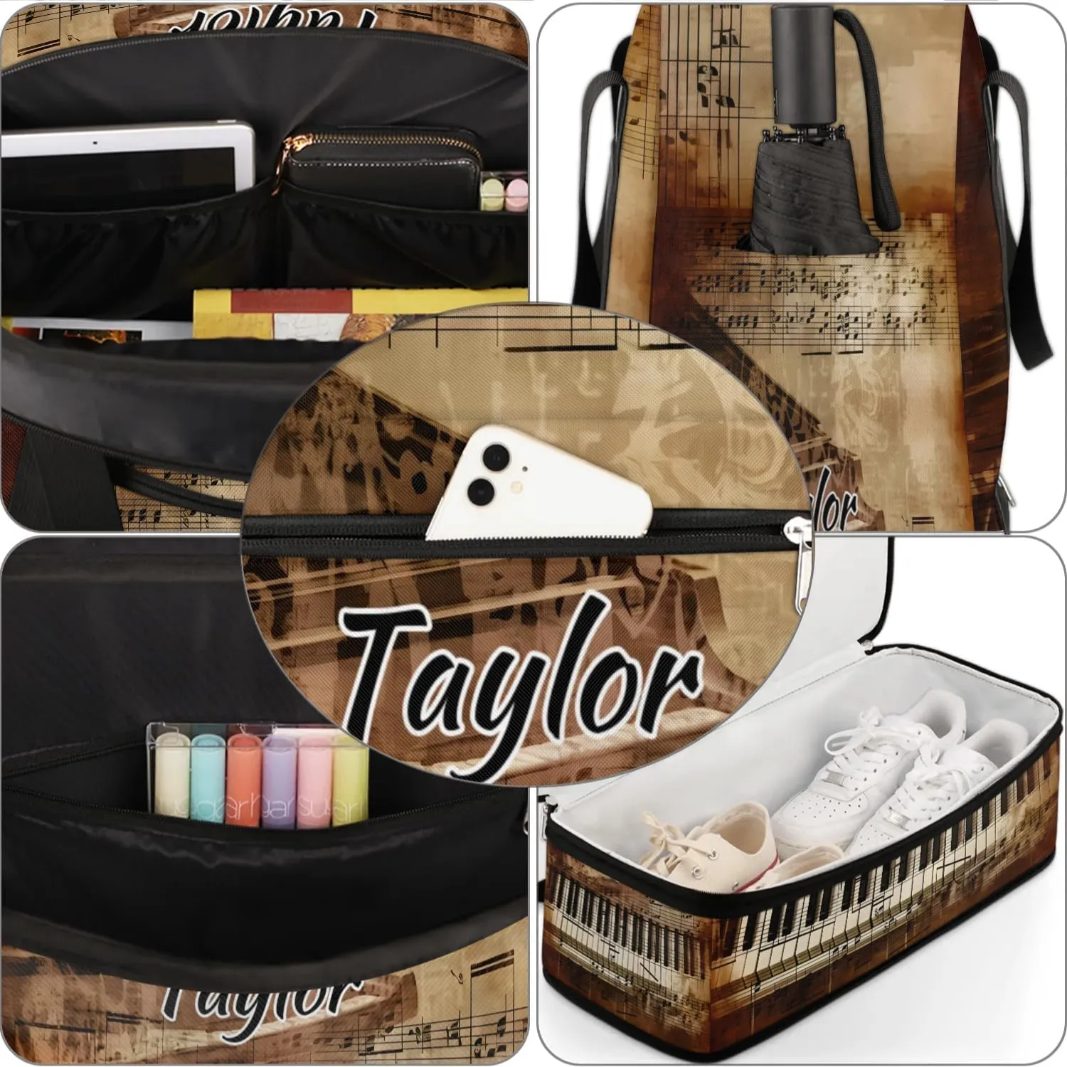 Customized Gym Bag for Women, Personalized Piano Keys Travel Duffel Bag with Name, Music Note Weekender Overnight Bag with Shoes Compartment for Men Travel Yoga