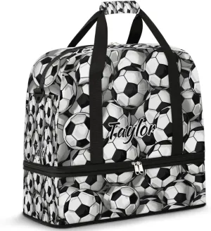 Customized Gym Bag for Women, Personalized Soccer Travel Duffel Bag with Name, Sports Theme Weekender Overnight Bag with Shoes Compartment for Men Travel Yoga