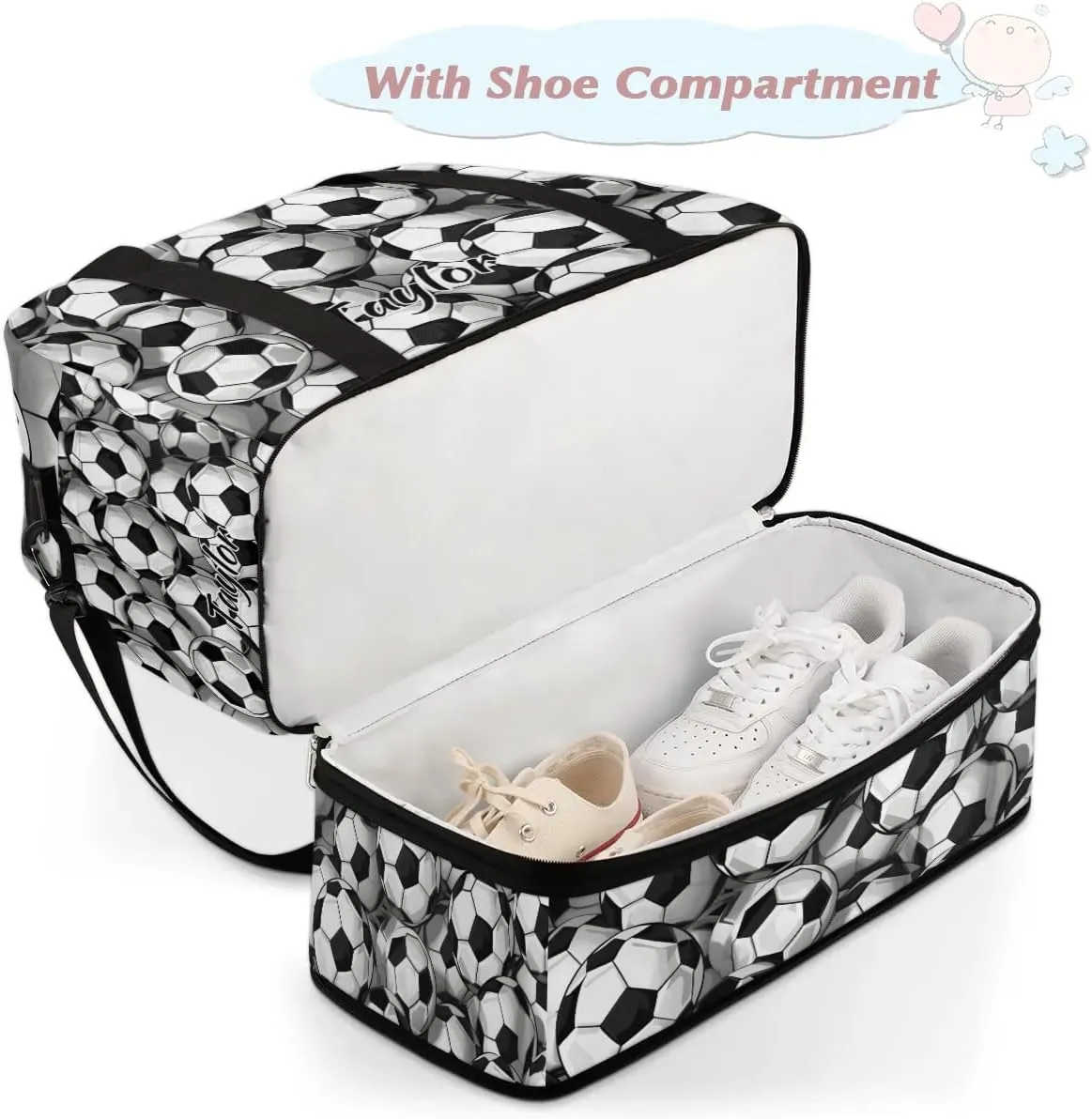 Customized Gym Bag for Women, Personalized Soccer Travel Duffel Bag with Name, Sports Theme Weekender Overnight Bag with Shoes Compartment for Men Travel Yoga