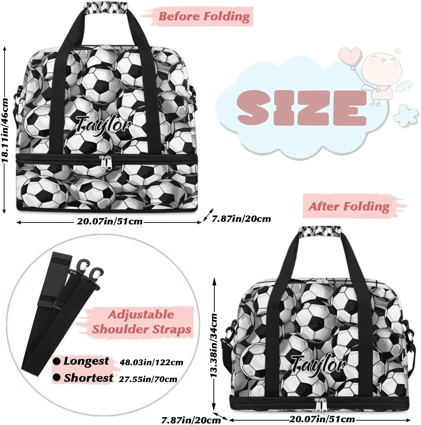 Customized Gym Bag for Women, Personalized Soccer Travel Duffel Bag with Name, Sports Theme Weekender Overnight Bag with Shoes Compartment for Men Travel Yoga