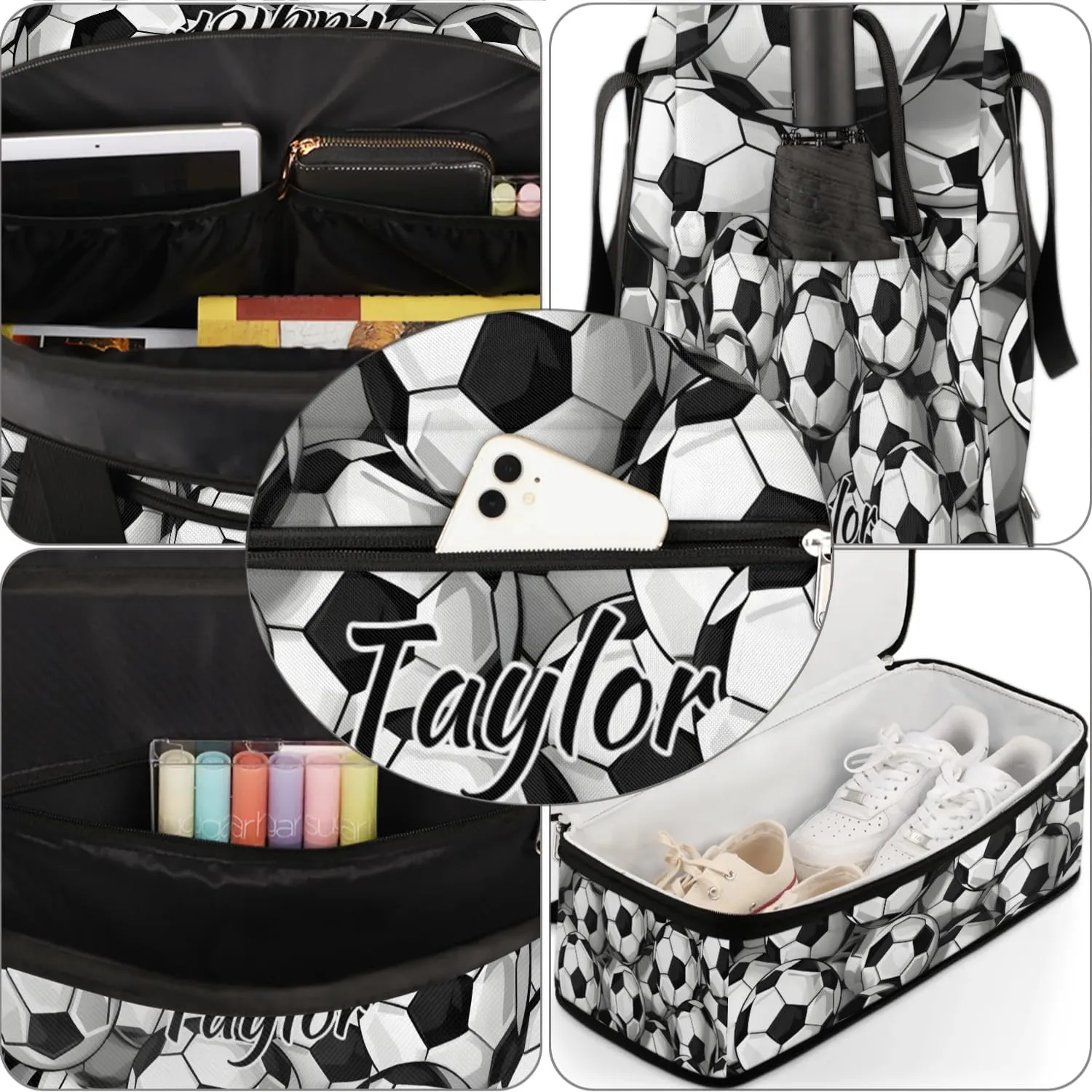 Customized Gym Bag for Women, Personalized Soccer Travel Duffel Bag with Name, Sports Theme Weekender Overnight Bag with Shoes Compartment for Men Travel Yoga