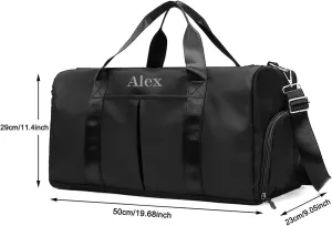 Customized Large Capacity Travel Duffle Bag with Embroidery Name,Wet Dry Pockets & Shoe Compartment,Ideal for Weekend Getaways,Long Trips,Groomsman,Bridesmaid (Black)