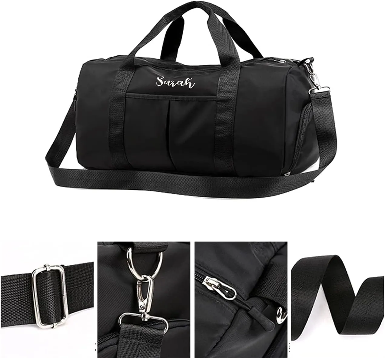 Customized Large Capacity Travel Duffle Bag with Embroidery Name,Wet Dry Pockets & Shoe Compartment,Ideal for Weekend Getaways,Long Trips,Groomsman,Bridesmaid (Black)