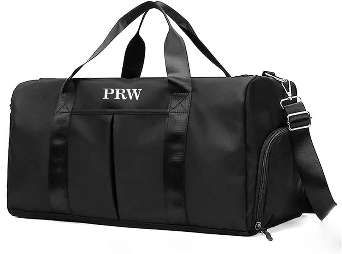 Customized Large Capacity Travel Duffle Bag with Embroidery Name,Wet Dry Pockets & Shoe Compartment,Ideal for Weekend Getaways,Long Trips,Groomsman,Bridesmaid (Black)