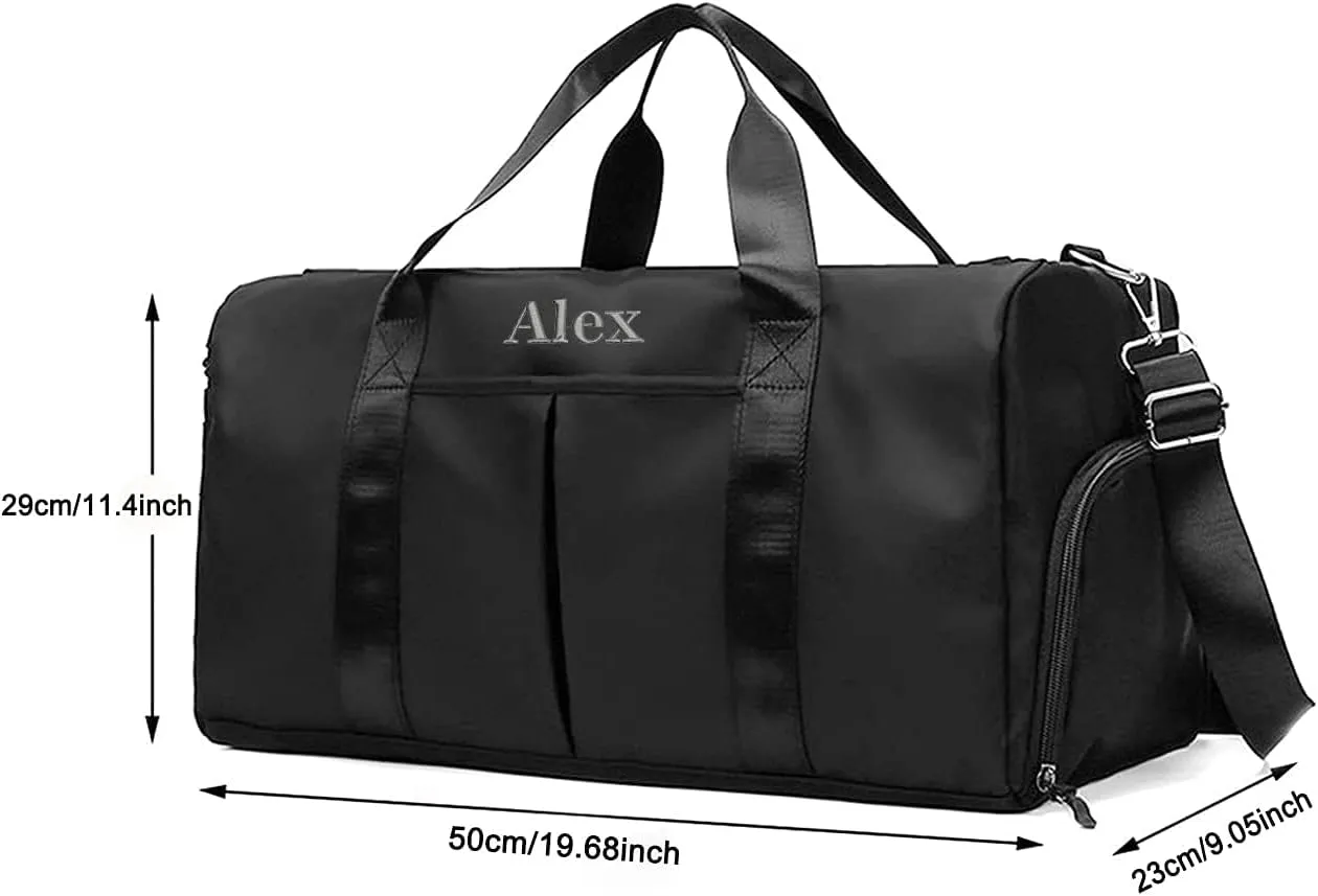 Customized Large Capacity Travel Duffle Bag with Embroidery Name,Wet Dry Pockets & Shoe Compartment,Ideal for Weekend Getaways,Long Trips,Groomsman,Bridesmaid (Black)
