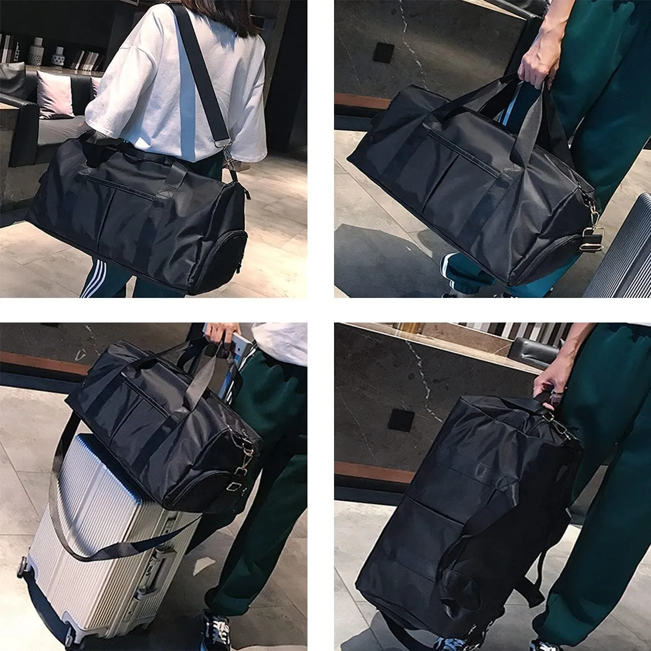 Customized Large Capacity Travel Duffle Bag with Embroidery Name,Wet Dry Pockets & Shoe Compartment,Ideal for Weekend Getaways,Long Trips,Groomsman,Bridesmaid (Black)