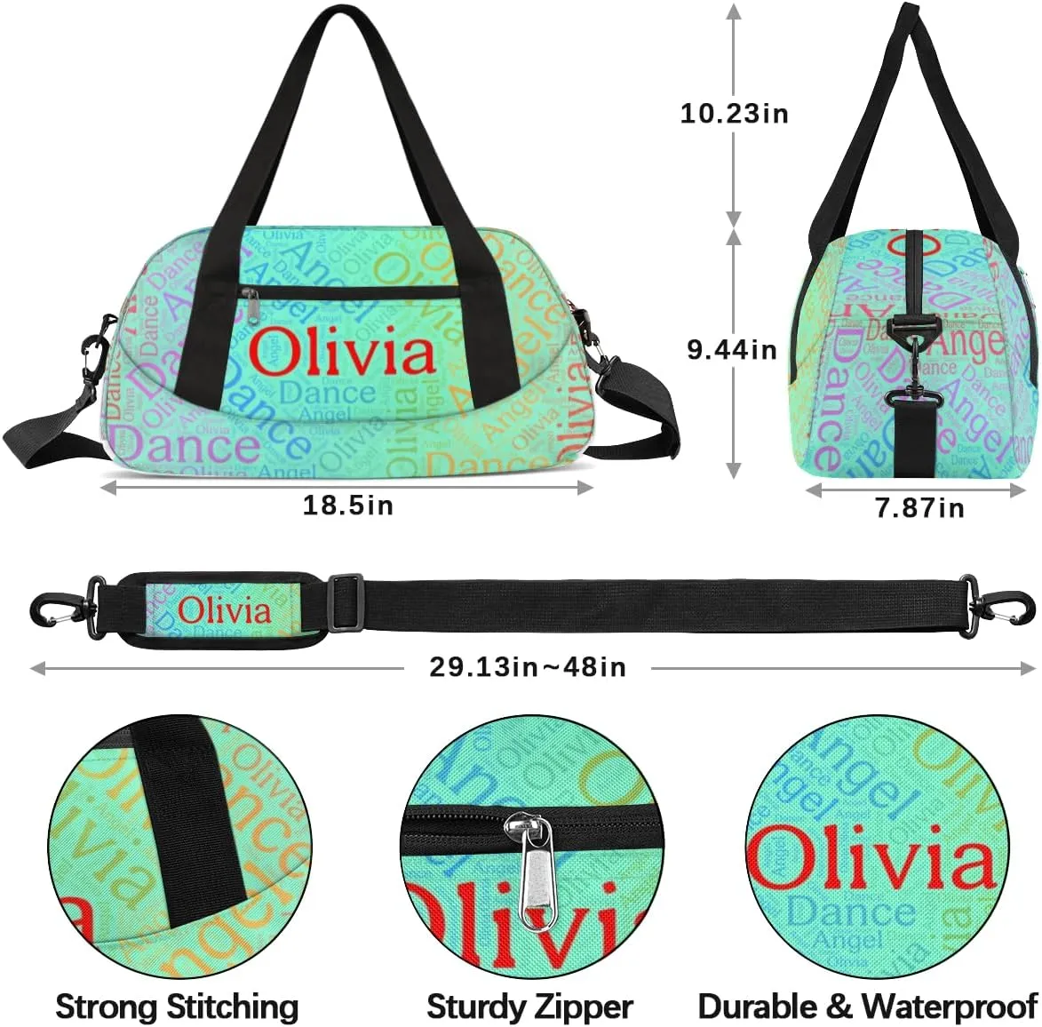 Customized Name 07 Kids Duffel Overnight Bag Girls, Personalized Teens Dance Bag Overnight Weekender Duffel Bags for Girls Travel School Practice