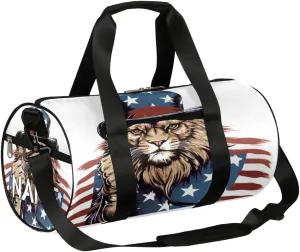 Customized Sports Gym Duffel Bag for Women & Men with Name,American Fist Lion Patriot Waterproof Personalized Tote Travel Beach Bag for Weekender Overnight Dance Carry-On Bag