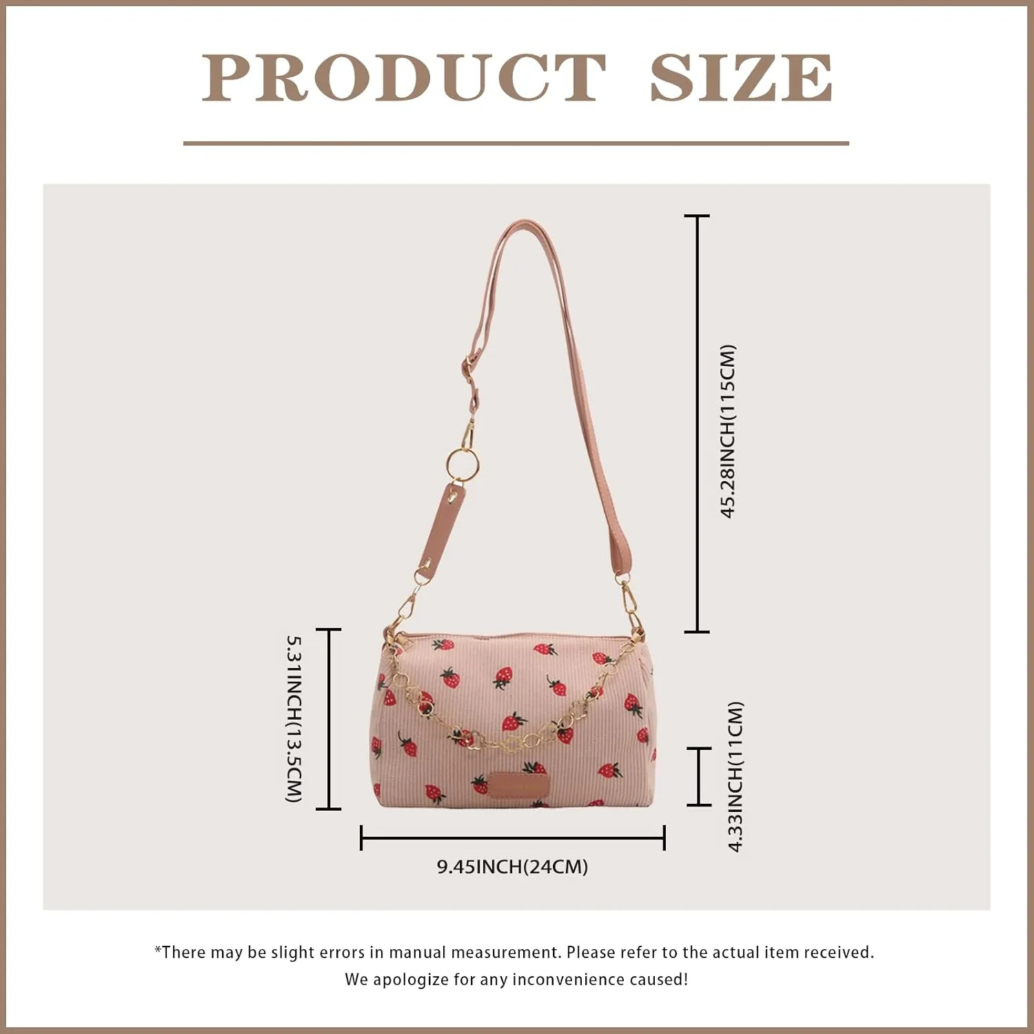 Cute Crossbody Bag For Women Girls Strawberry Purse Corduroy Tote Bag Fashion Chain Shoulder Handbag Canvas Bags