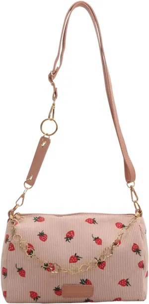 Cute Crossbody Bag For Women Girls Strawberry Purse Corduroy Tote Bag Fashion Chain Shoulder Handbag Canvas Bags